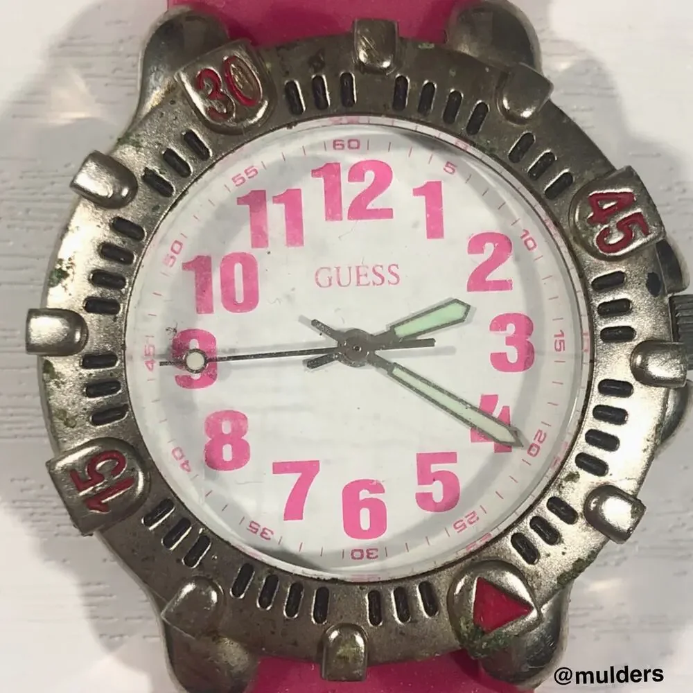 Vintage Guess Pink Rubber Watch - Doesn't Run, For Parts